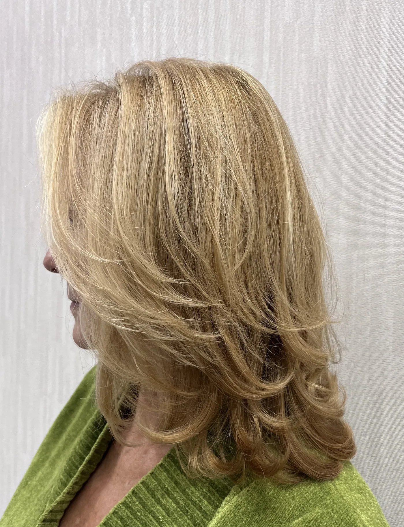 Honey blonde mid-length cut and color at The Beauty of Zen, Worcester MA